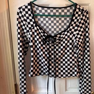 Chic Nation Black and White Checkered Crop Top
